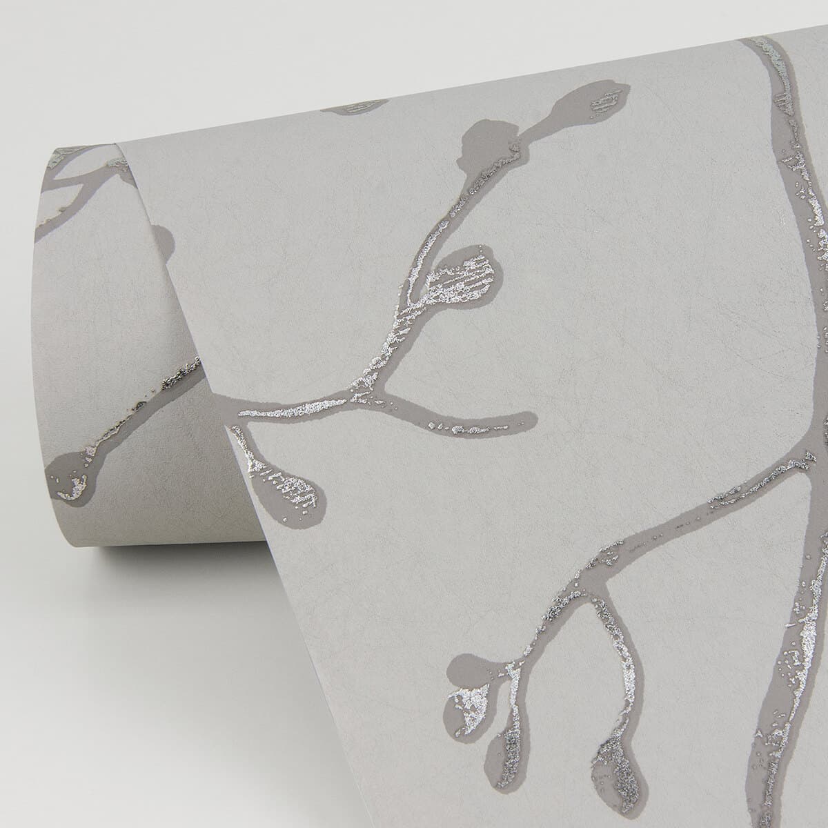Koura Silver Budding Branches Wallpaper