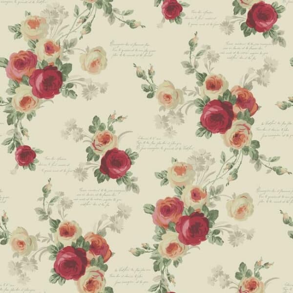 Heirloom Rose Wallpaper- Red/Beige