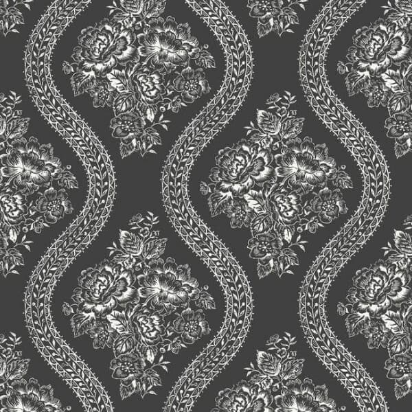 Coverlet Floral Wallpaper- White On Black