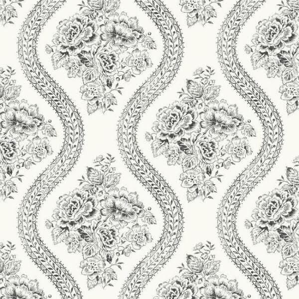 Coverlet Floral Wallpaper- Black On White