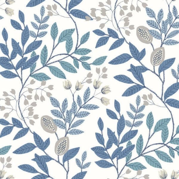 Eden Retreat Wallpaper- White/Blue/Glint