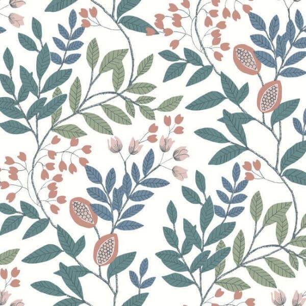 Eden Retreat Wallpaper- White/Pink/Teal