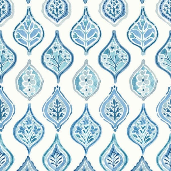 Marketplace Motif Wallpaper- White/Blue