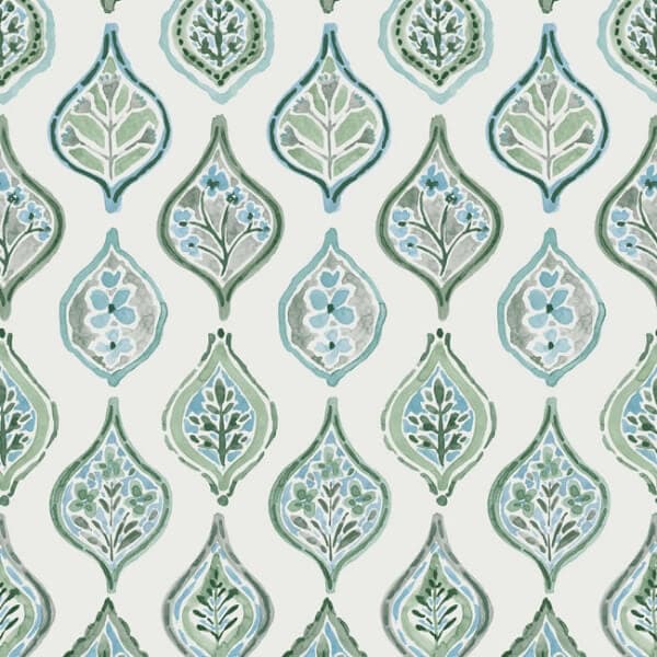 Marketplace Motif Wallpaper- Pale Grey/Green