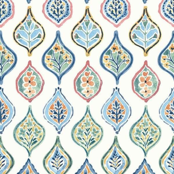 Marketplace Motif Wallpaper- White/Multi