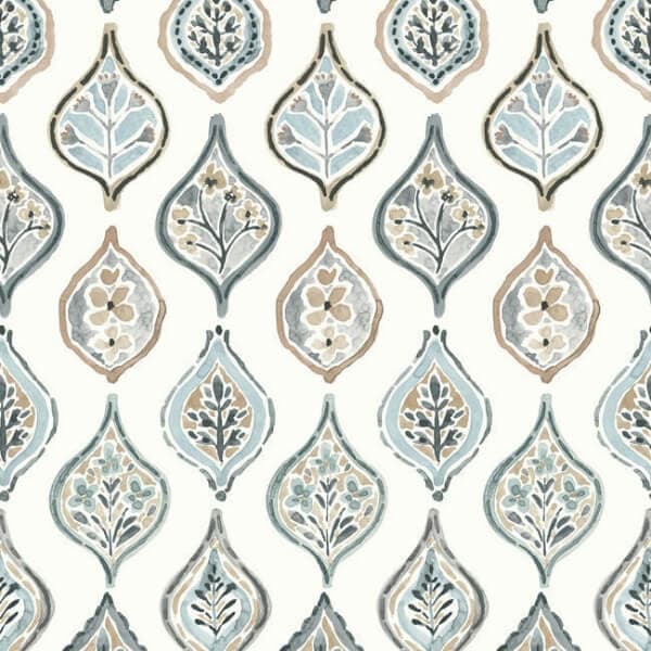 Marketplace Motif Wallpaper- White/Neutral/Blue