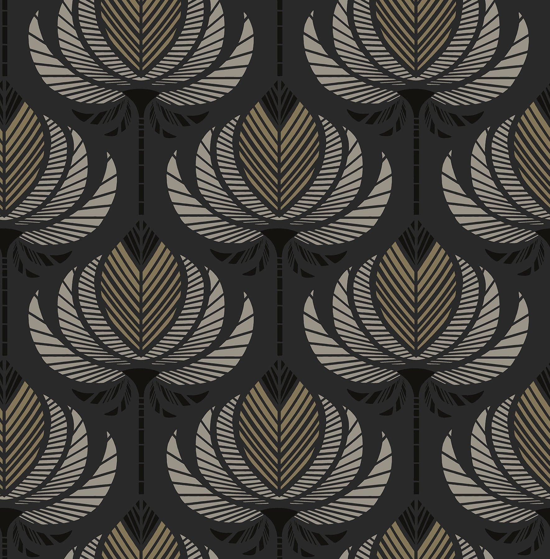 Ferrenby Floral Fan Black Wallpaper
