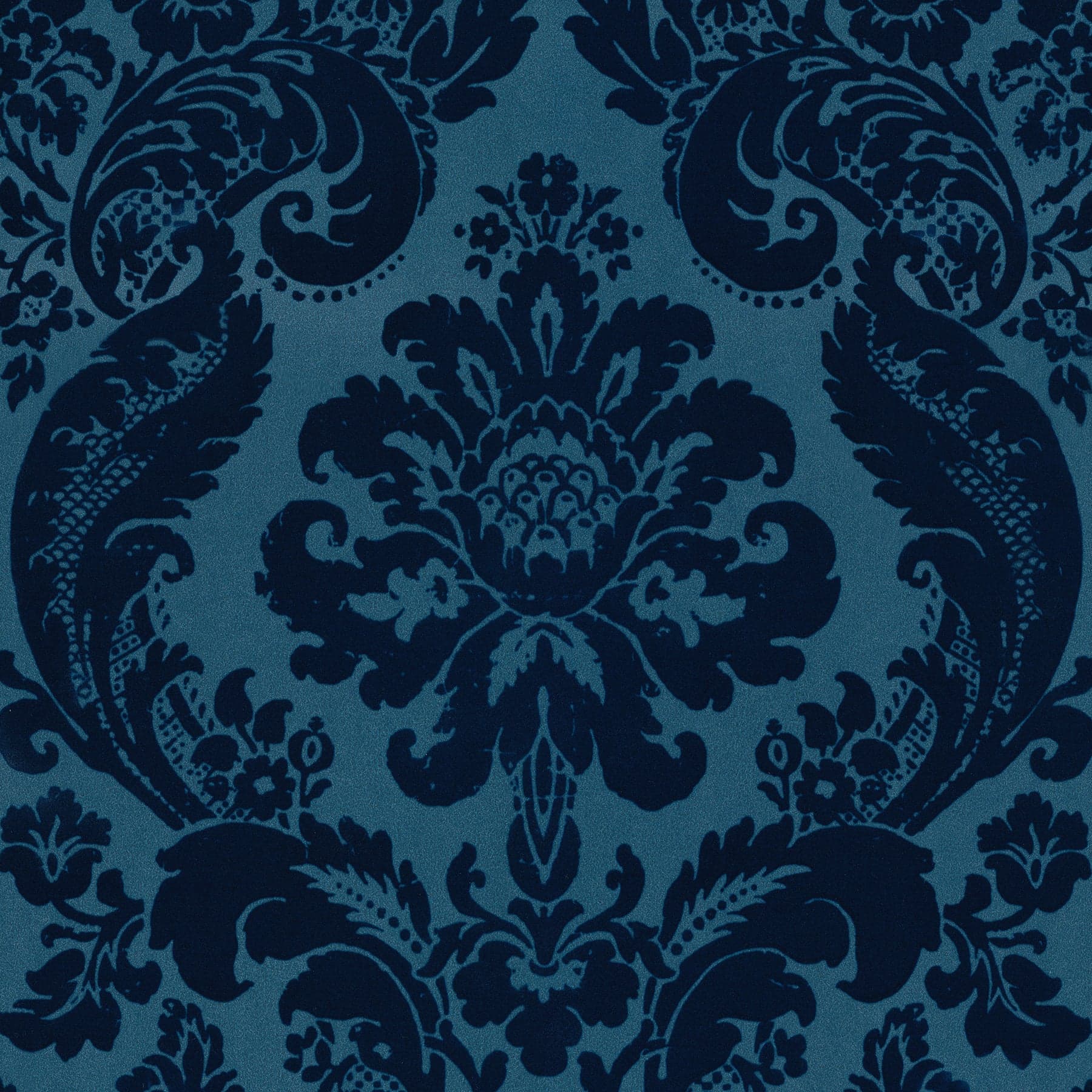 Shadow Flocked Damask Blue Wallpaper