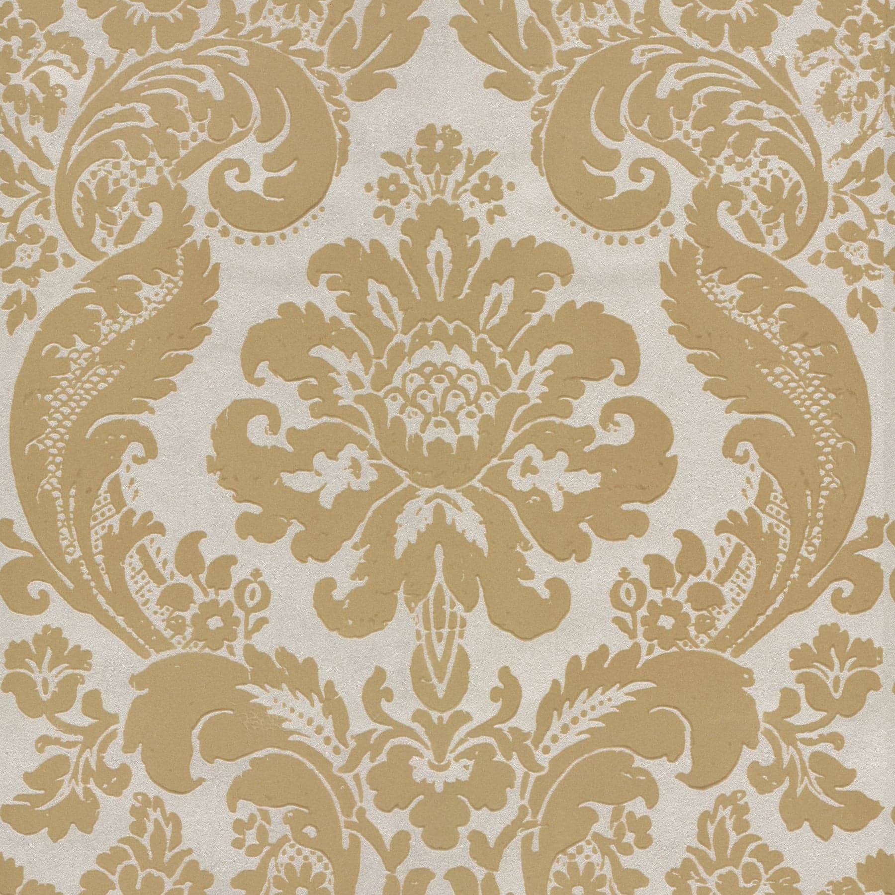 Shadow Flocked Damask Khaki Wallpaper