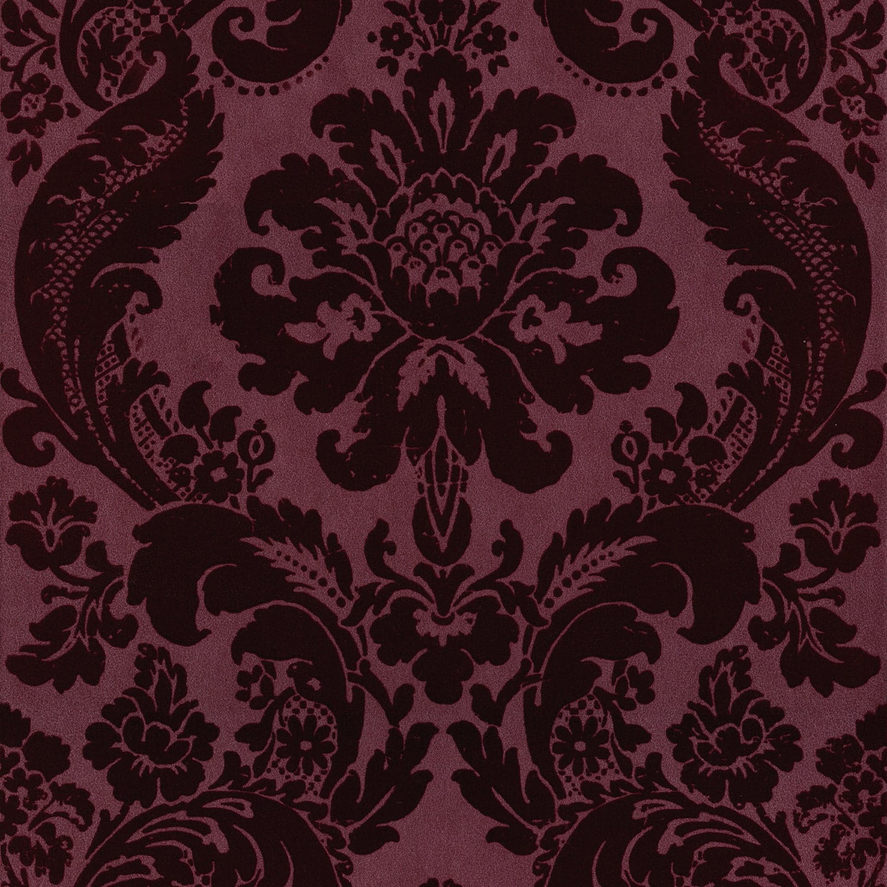Shadow Flocked Damask Merlot Wallpaper