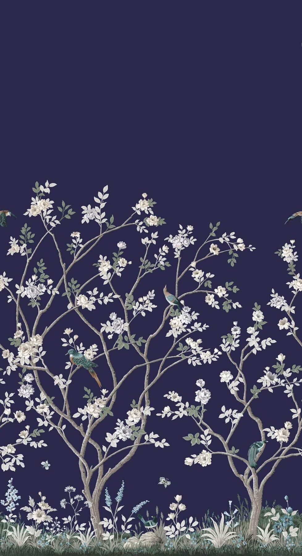 Lingering Garden Wallpaper Mural- Navy
