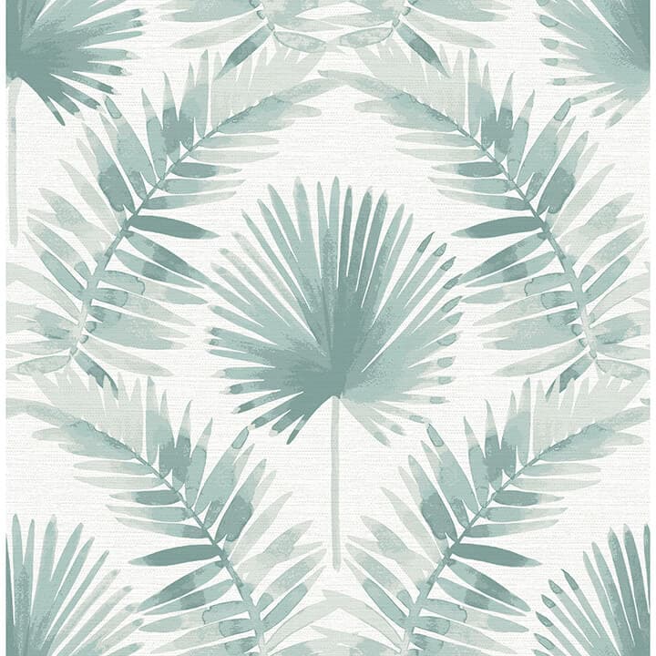 Calla Teal Painted Palm Wallpaper