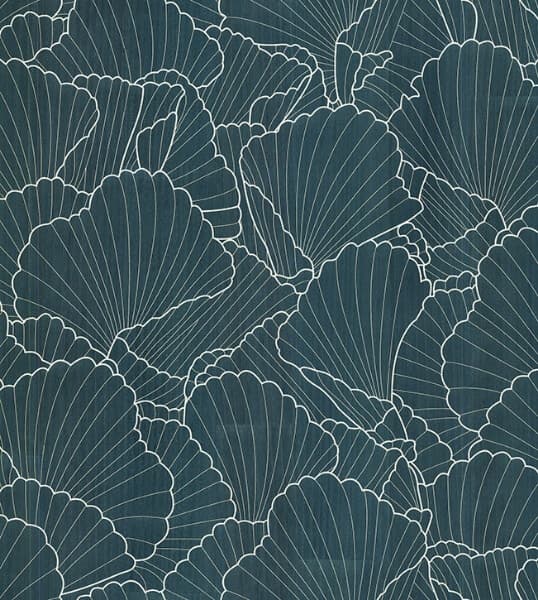 Shell Wood Veneer Navy Metallic Wallpaper