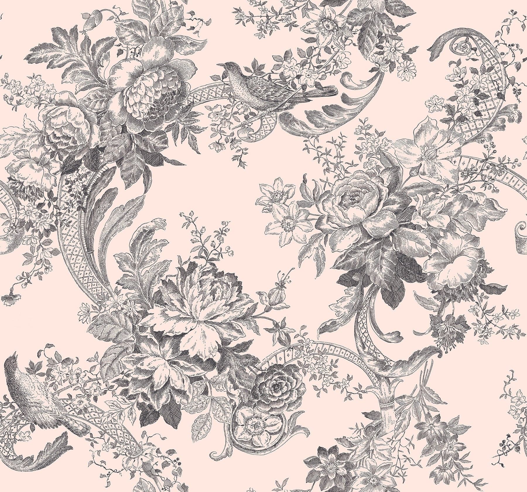Carmel Baroque Florals Blush Wallpaper