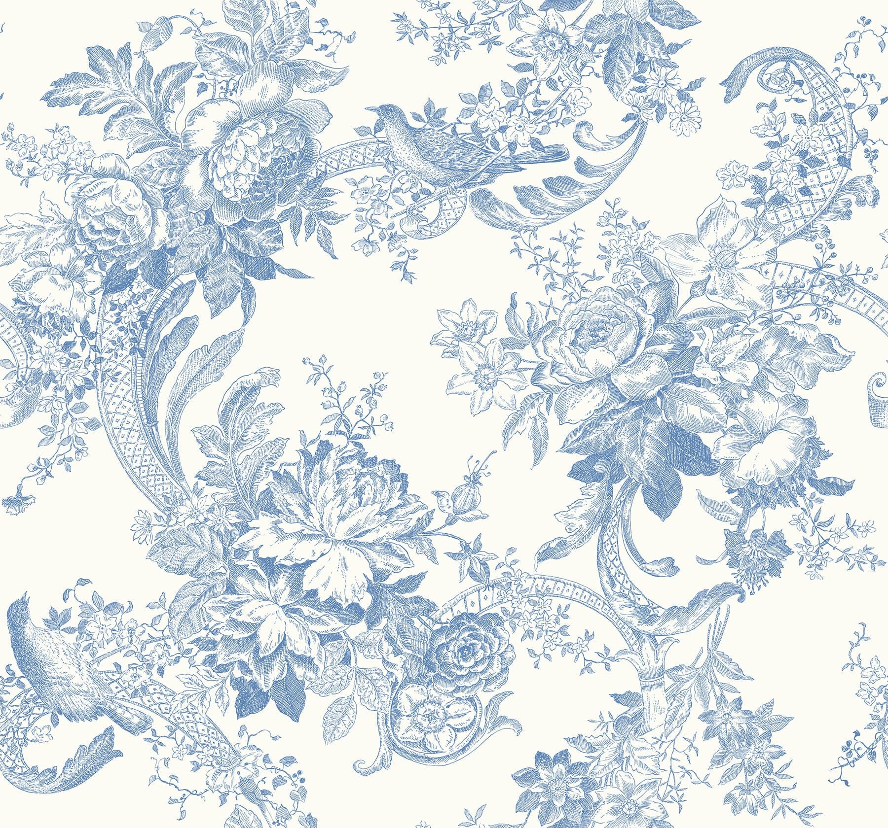 Carmel Baroque Florals Light Blue Wallpaper