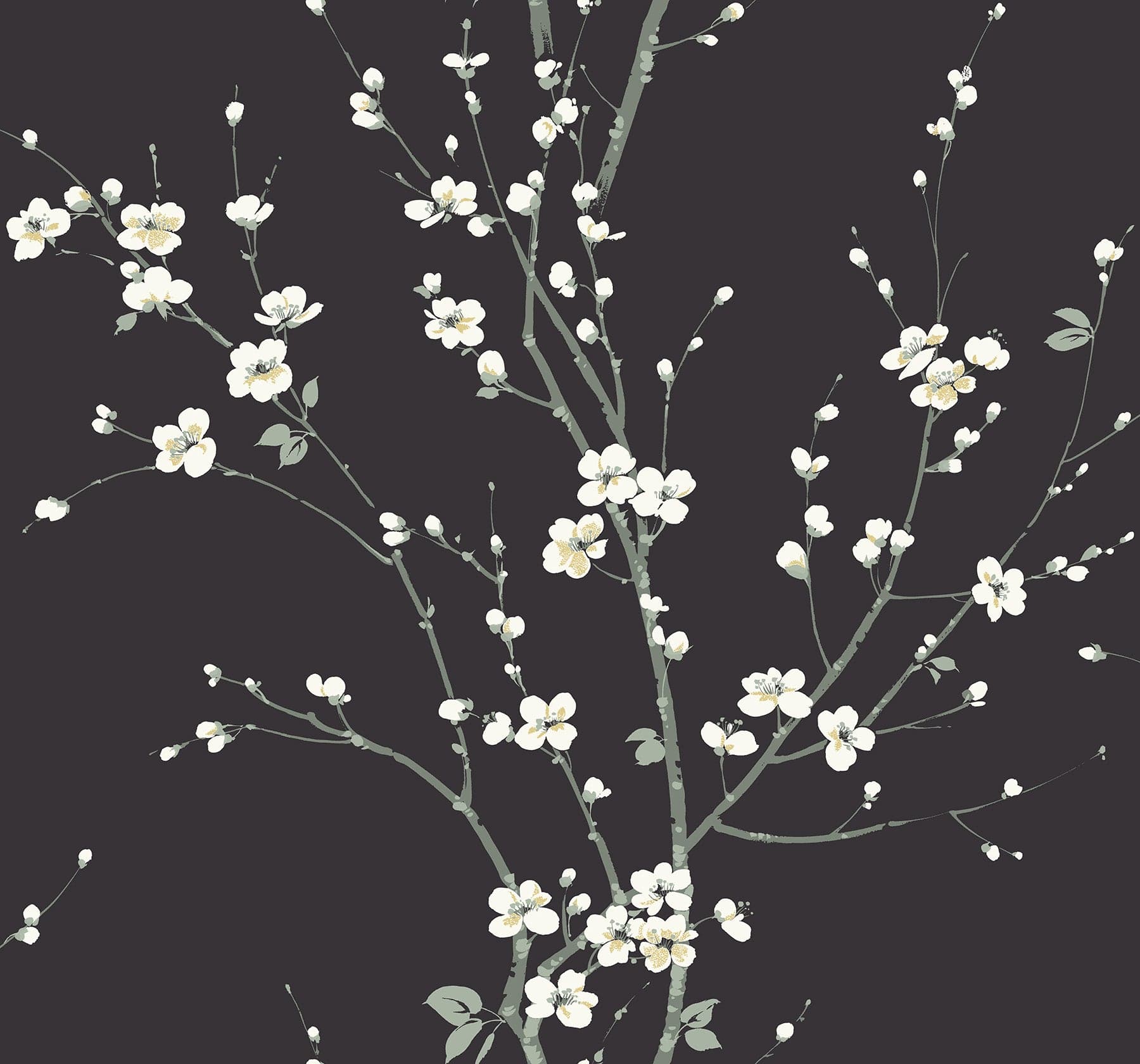 Monterey Floral Branch Black Wallpaper
