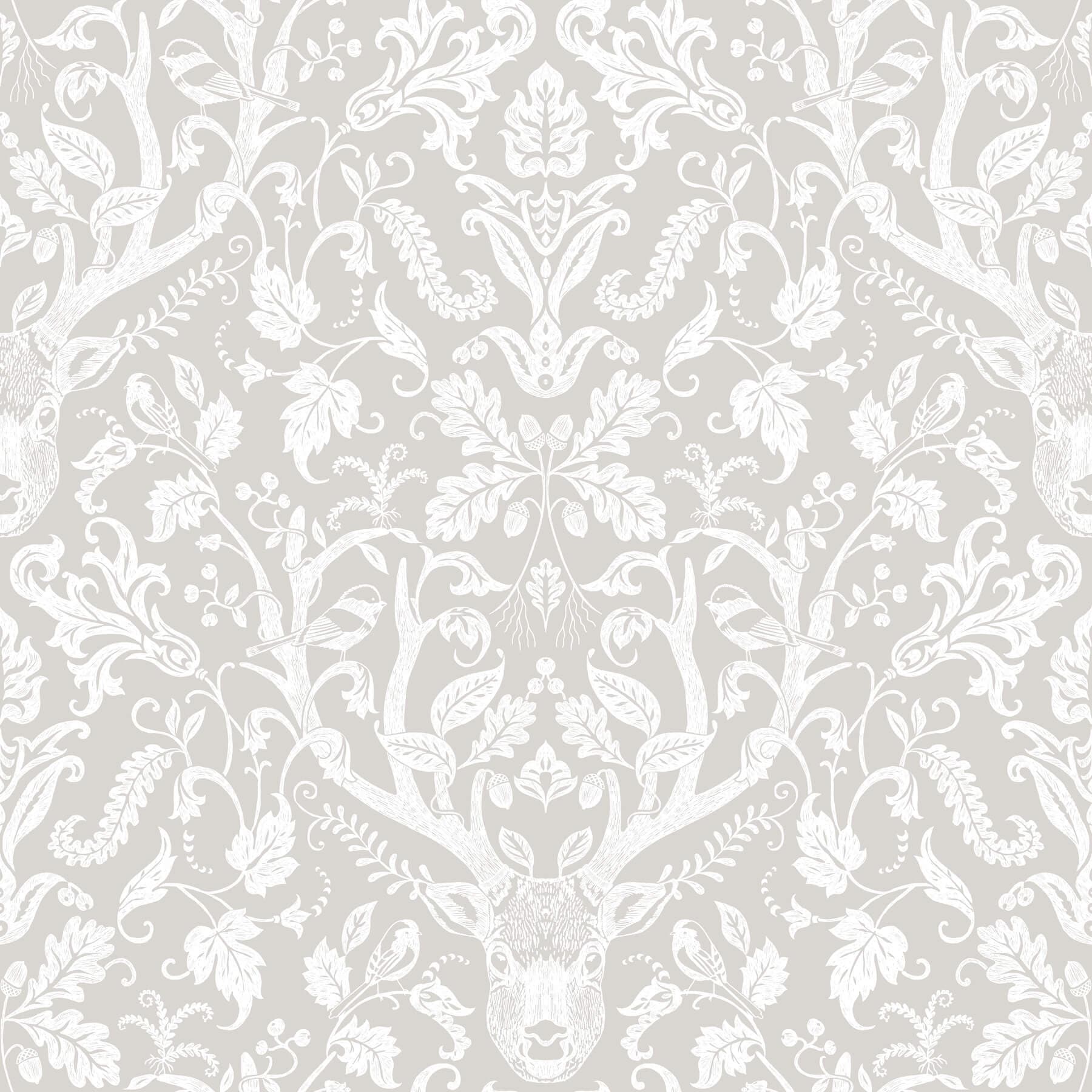 Kiwassa Grey Antler Damask Wallpaper