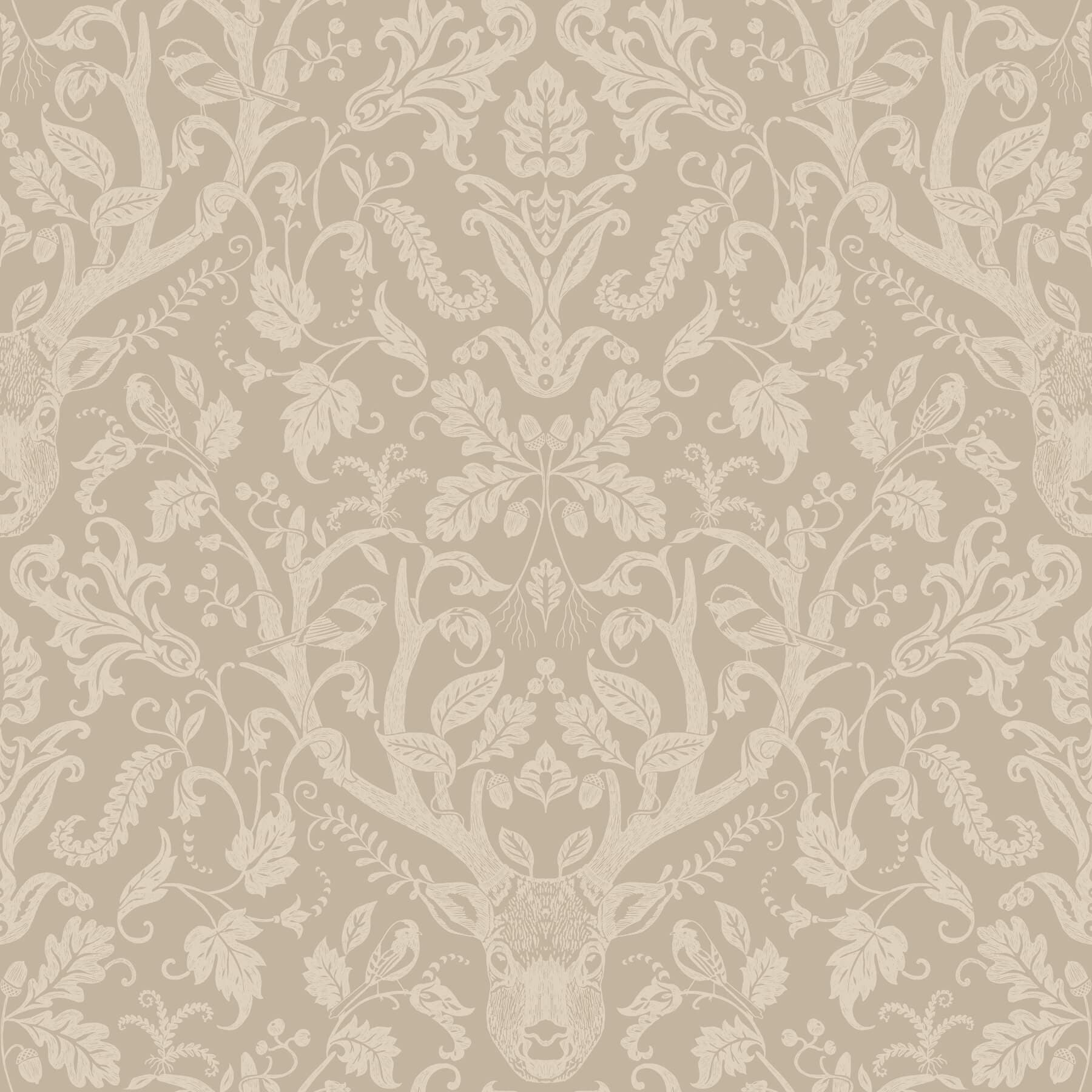 Kiwassa Light Brown Antler Damask Wallpaper