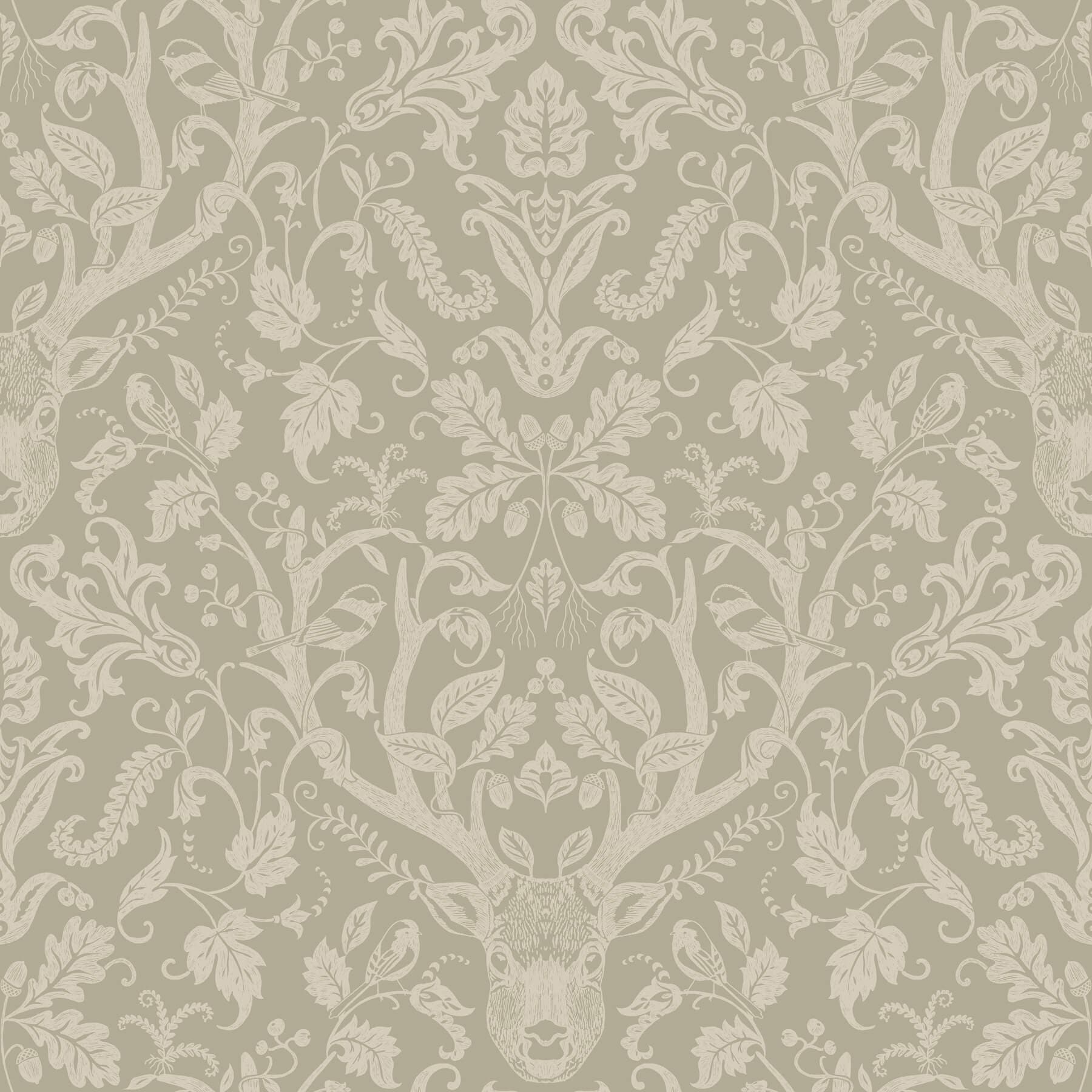 Kiwassa Sage Antler Damask Wallpaper