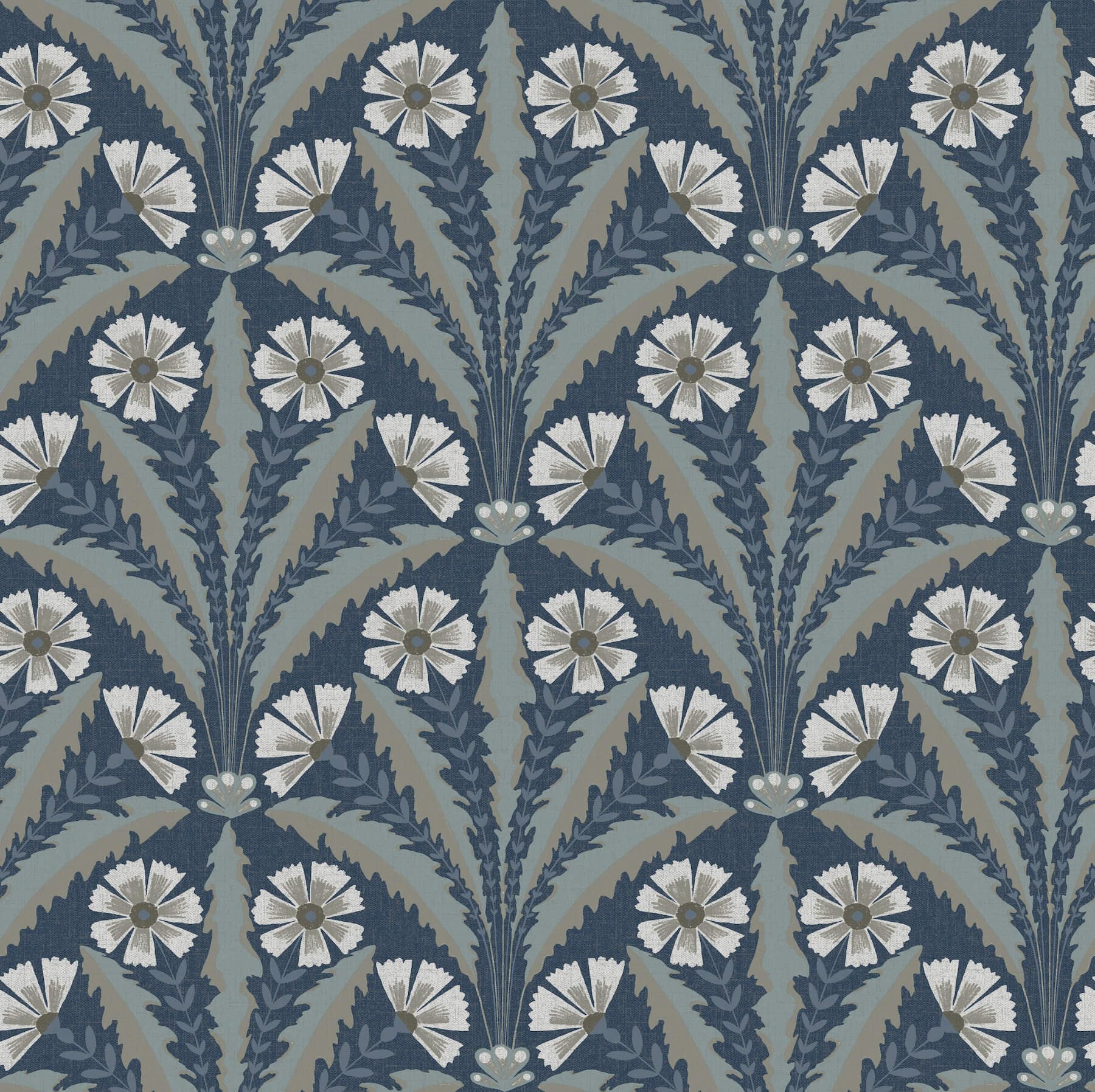 Tap Root Dark Blue Floral Damask Wallpaper