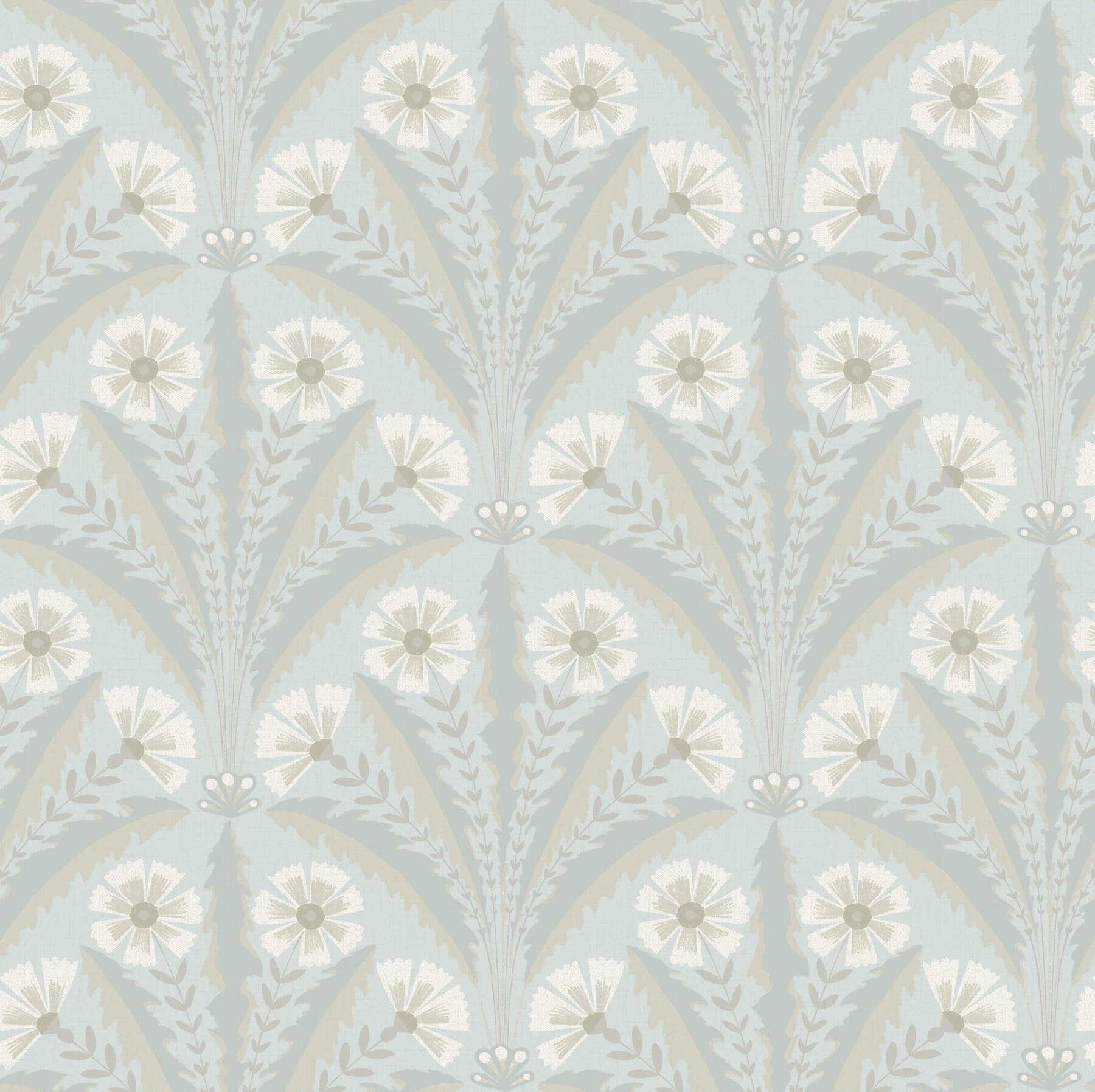 Tap Root Light Blue Floral Damask Wallpaper