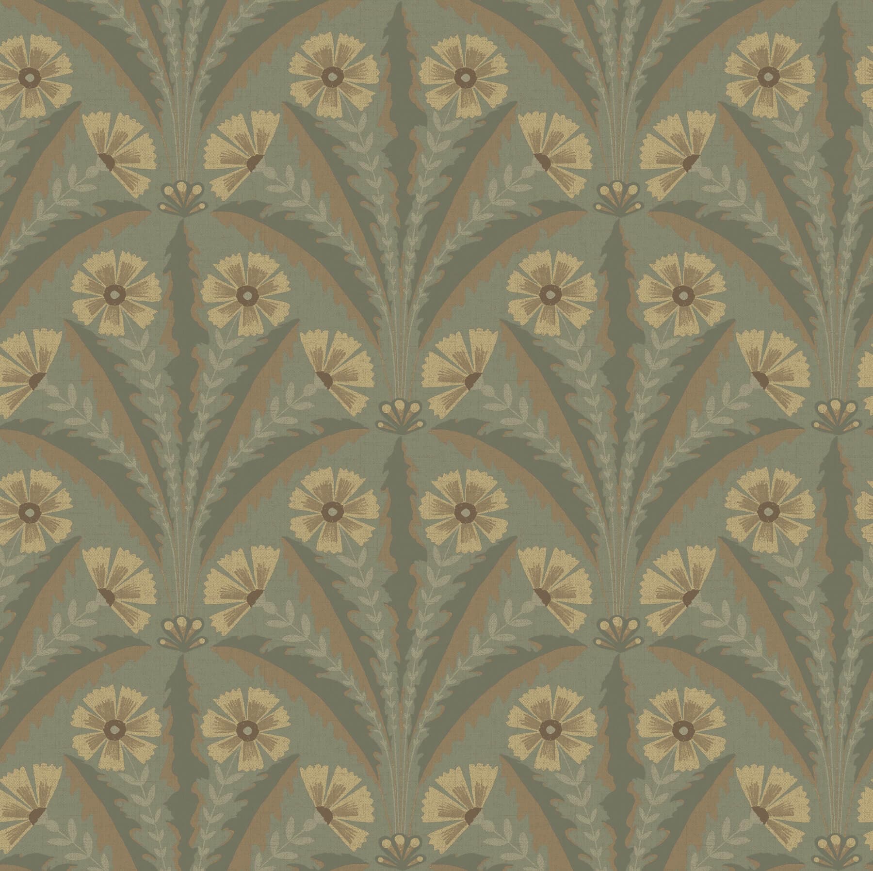 Tap Root Green Floral Damask Wallpaper
