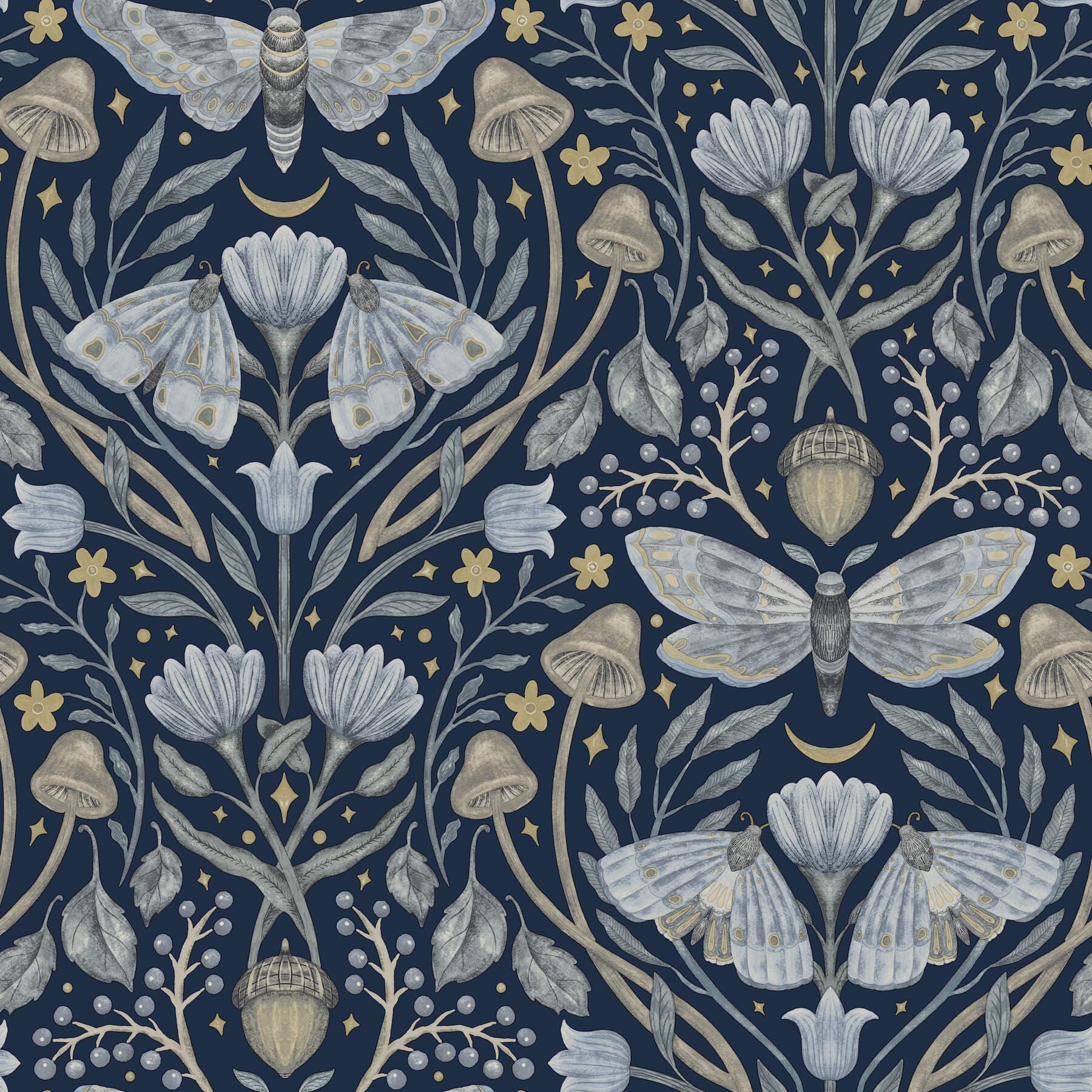 Mystic Moth Navy Forest Magic Wallpaper
