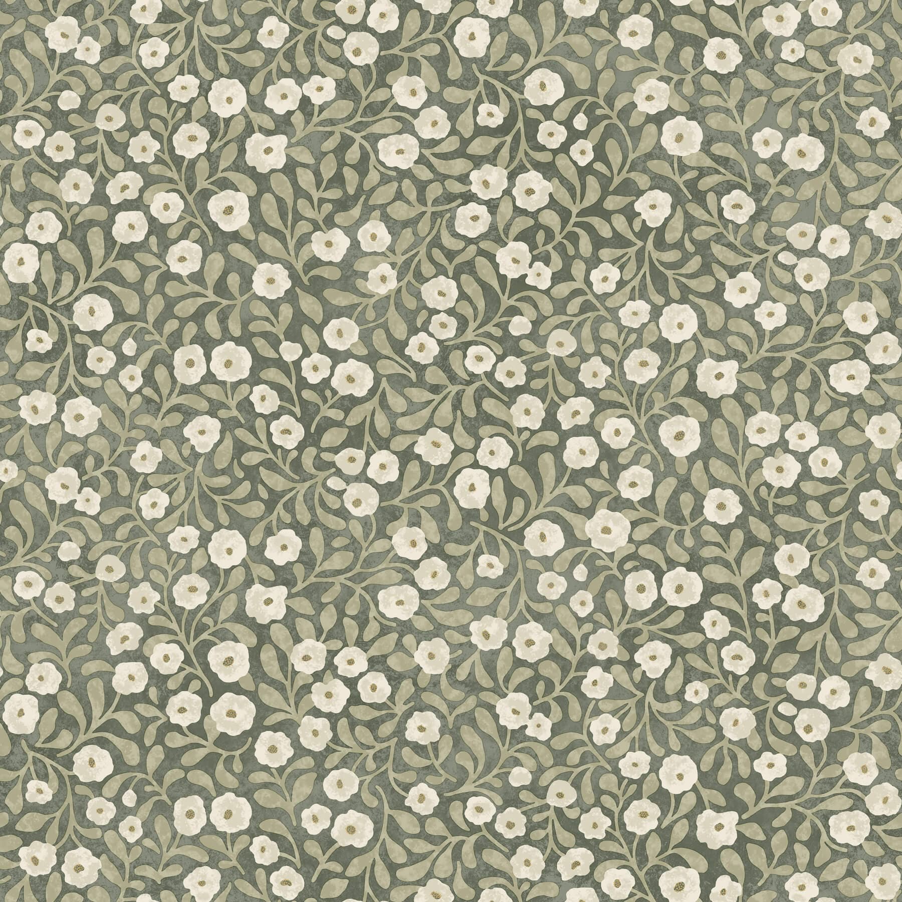 Poppy Trail Green Floral Wallpaper