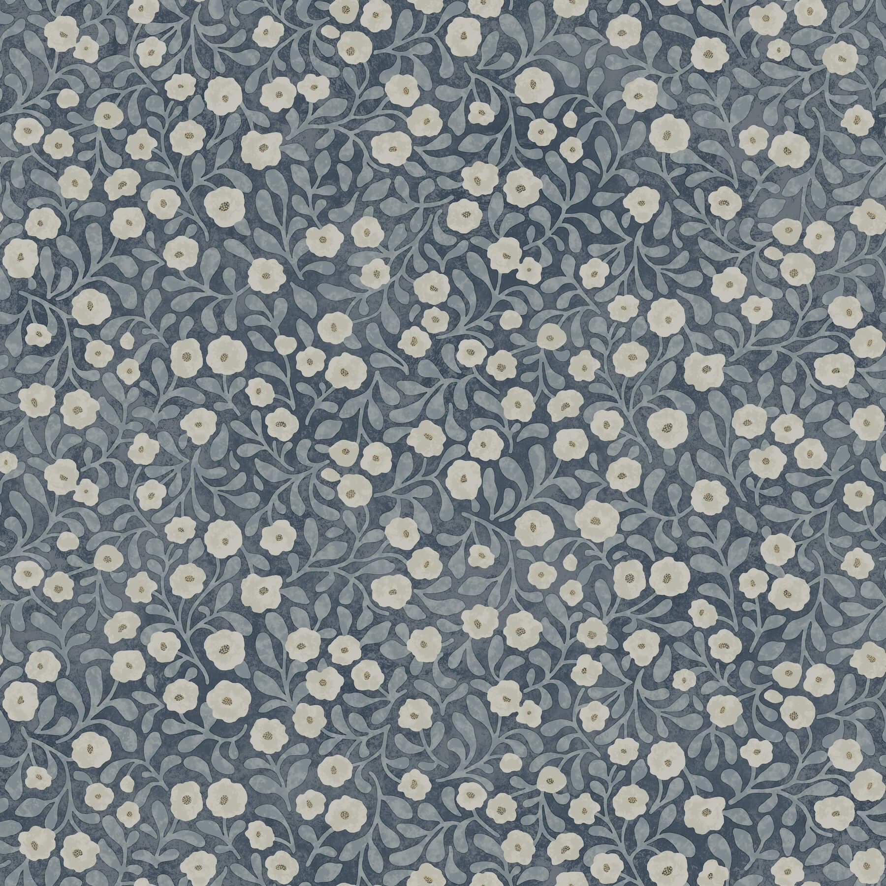 Poppy Trail Dark Blue Floral Wallpaper