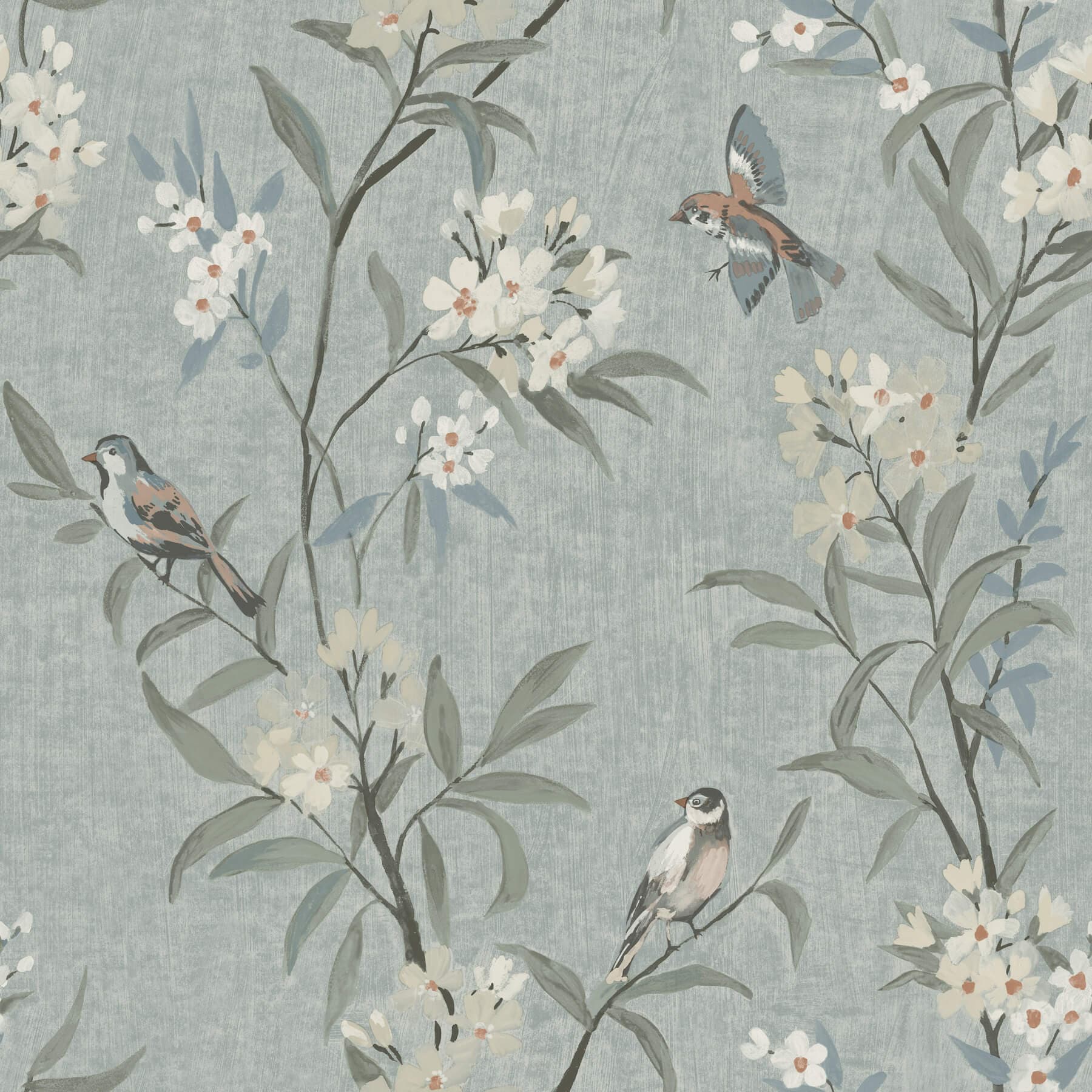 Tea Olive Blue Finch Frolic Wallpaper