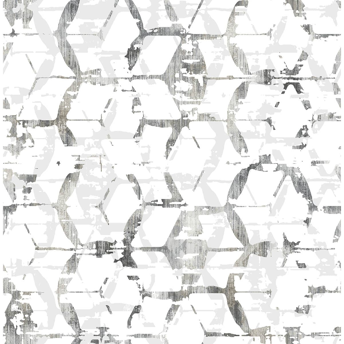 Augustine Black Distressed Geometric Wallpaper