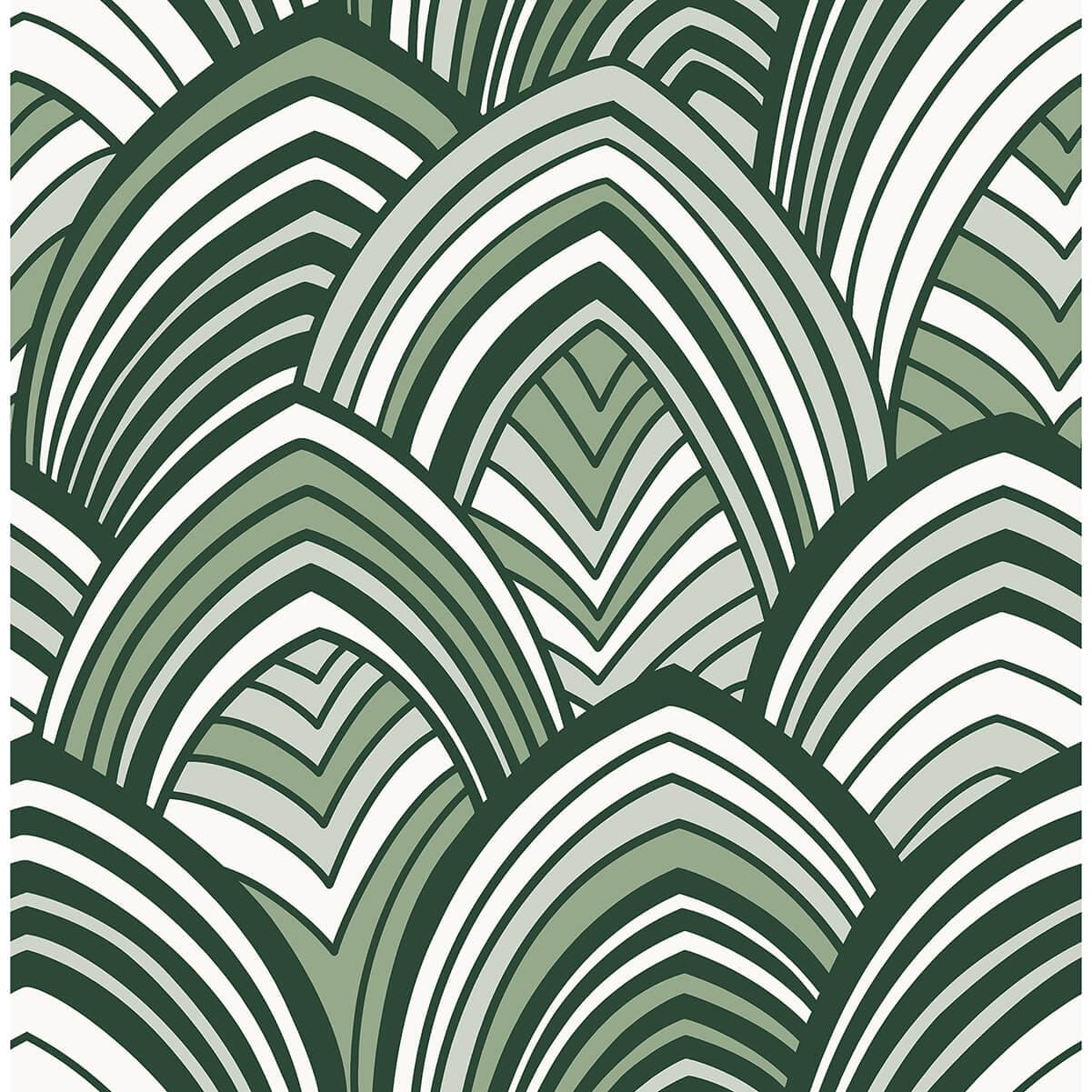 Cabarita Green Art Deco Flocked Leaves Wallpaper