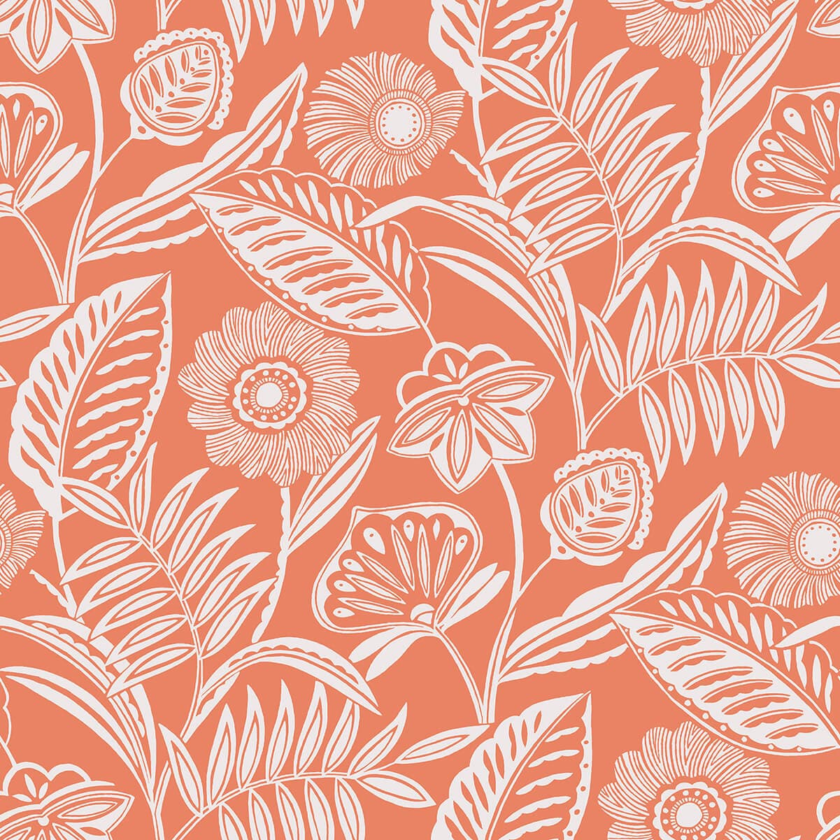 Alma Coral Tropical Floral Wallpaper