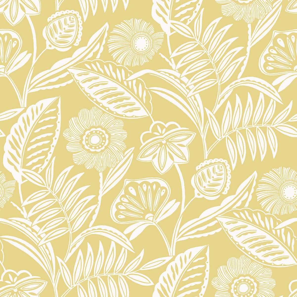 Alma Yellow Tropical Floral Wallpaper