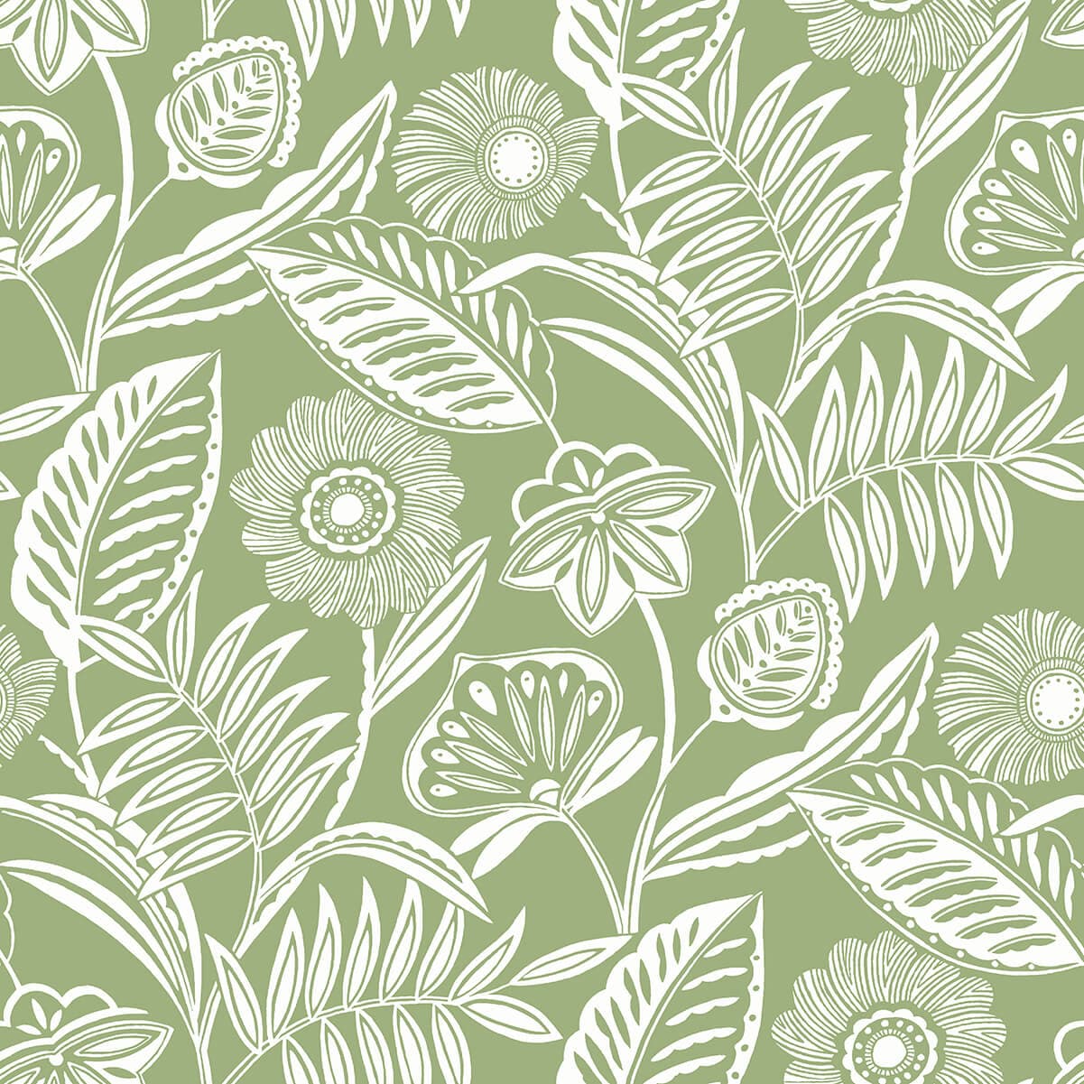 Alma Green Tropical Floral Wallpaper