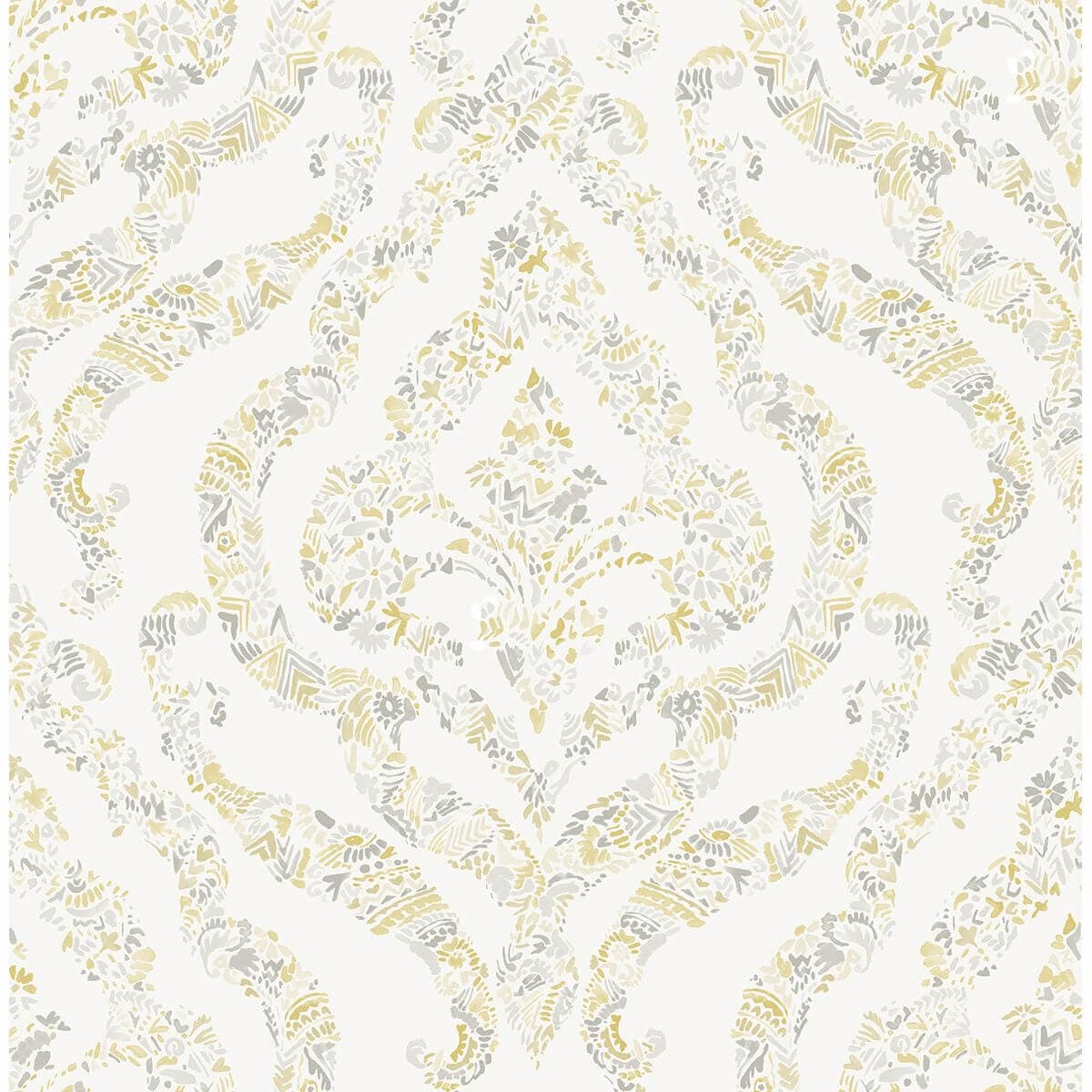 Featherton Mustard Floral Damask Wallpaper