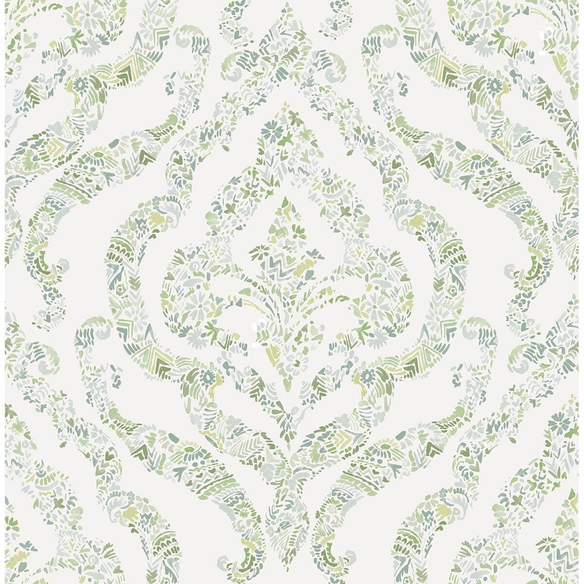 Featherton Light Green Floral Damask Wallpaper
