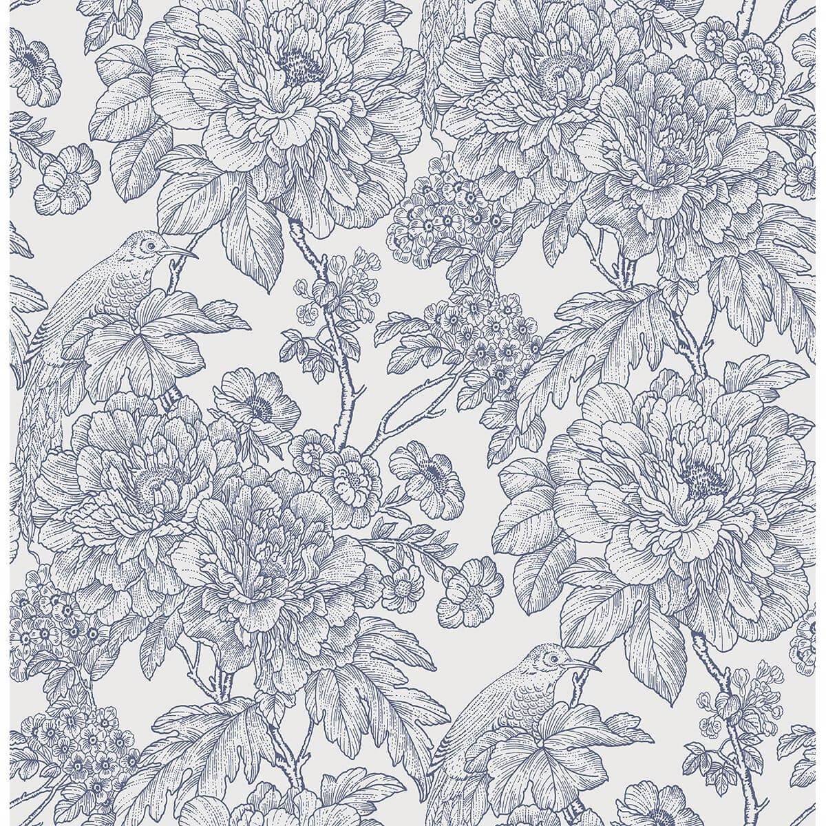 Birds of Paradise Breeze Blue Floral Wallpaper