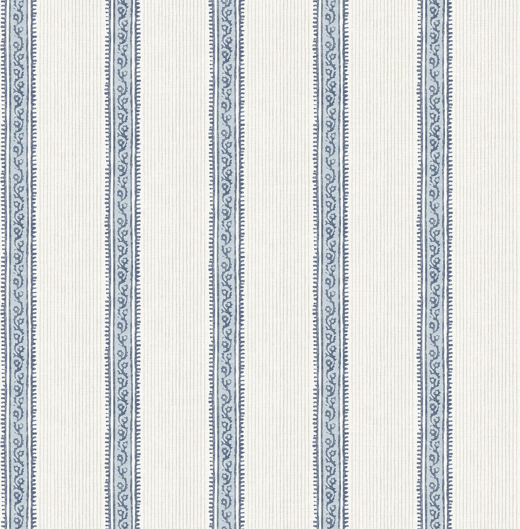 Chesapeake Mandevilla Vine Stripe Blue and Cream Wallpaper
