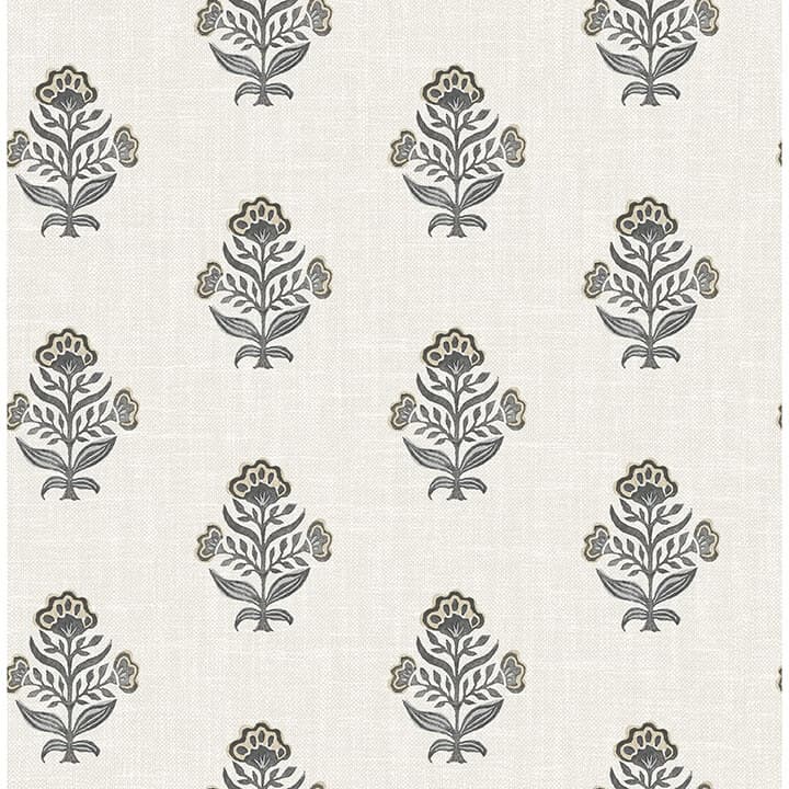 Hollyhock Black Floral Crest Wallpaper