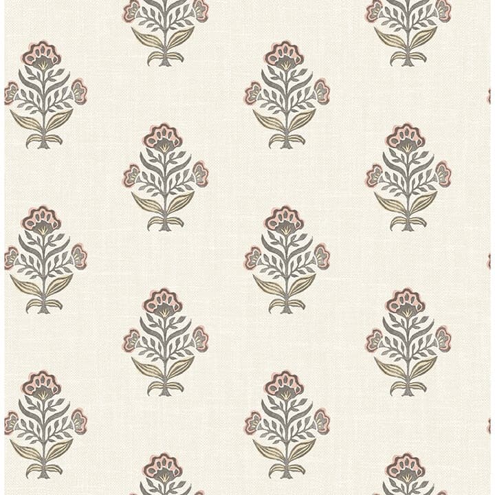 Hollyhock Rust Floral Crest Wallpaper