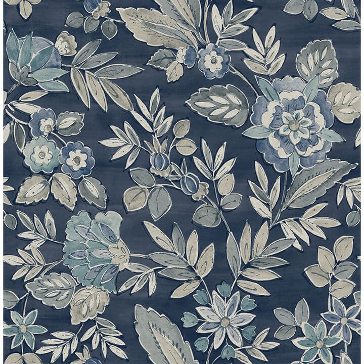 Begonia Indigo Floral Trail Wallpaper