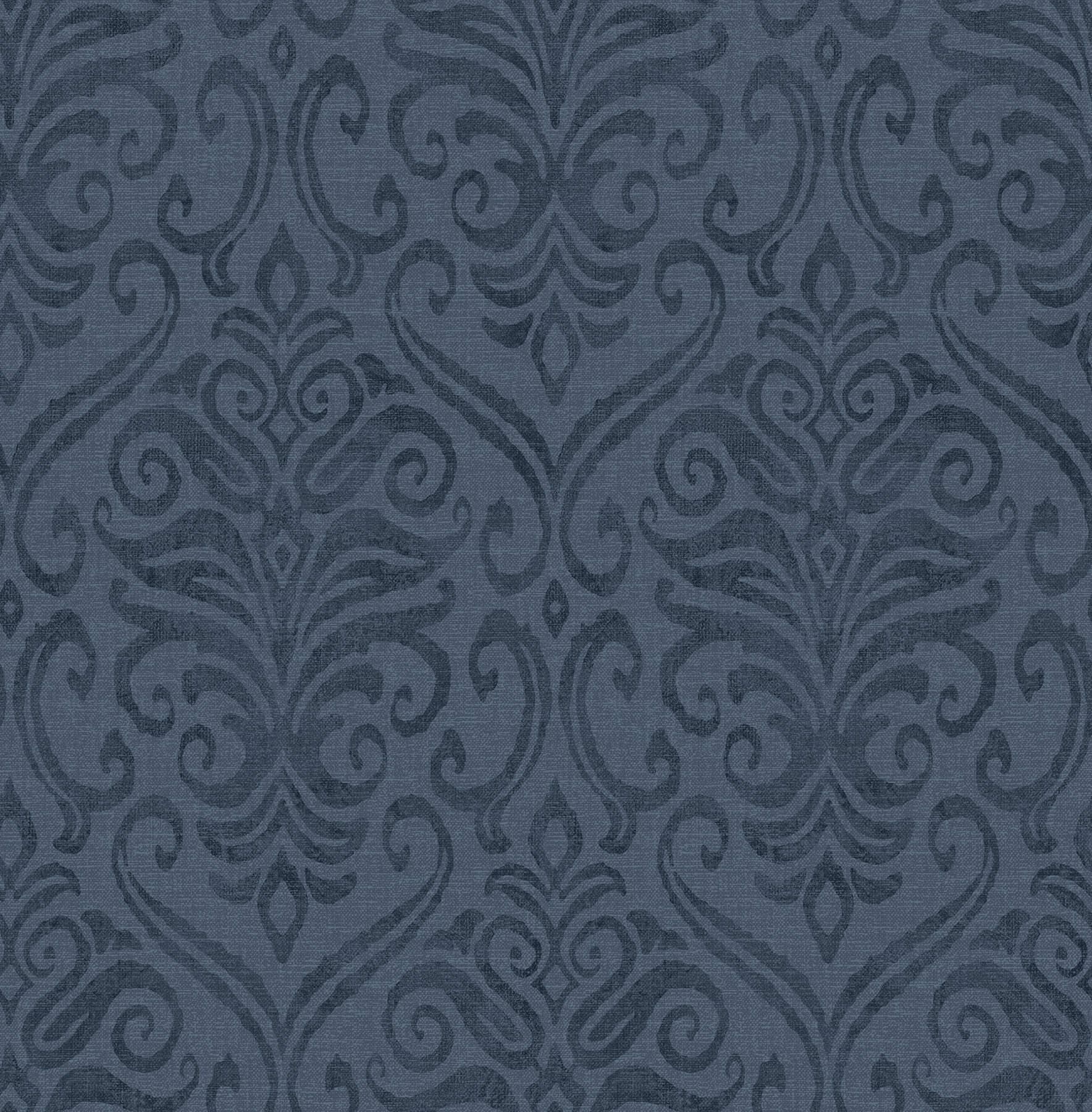 Adavu Blue Damask Wallpaper