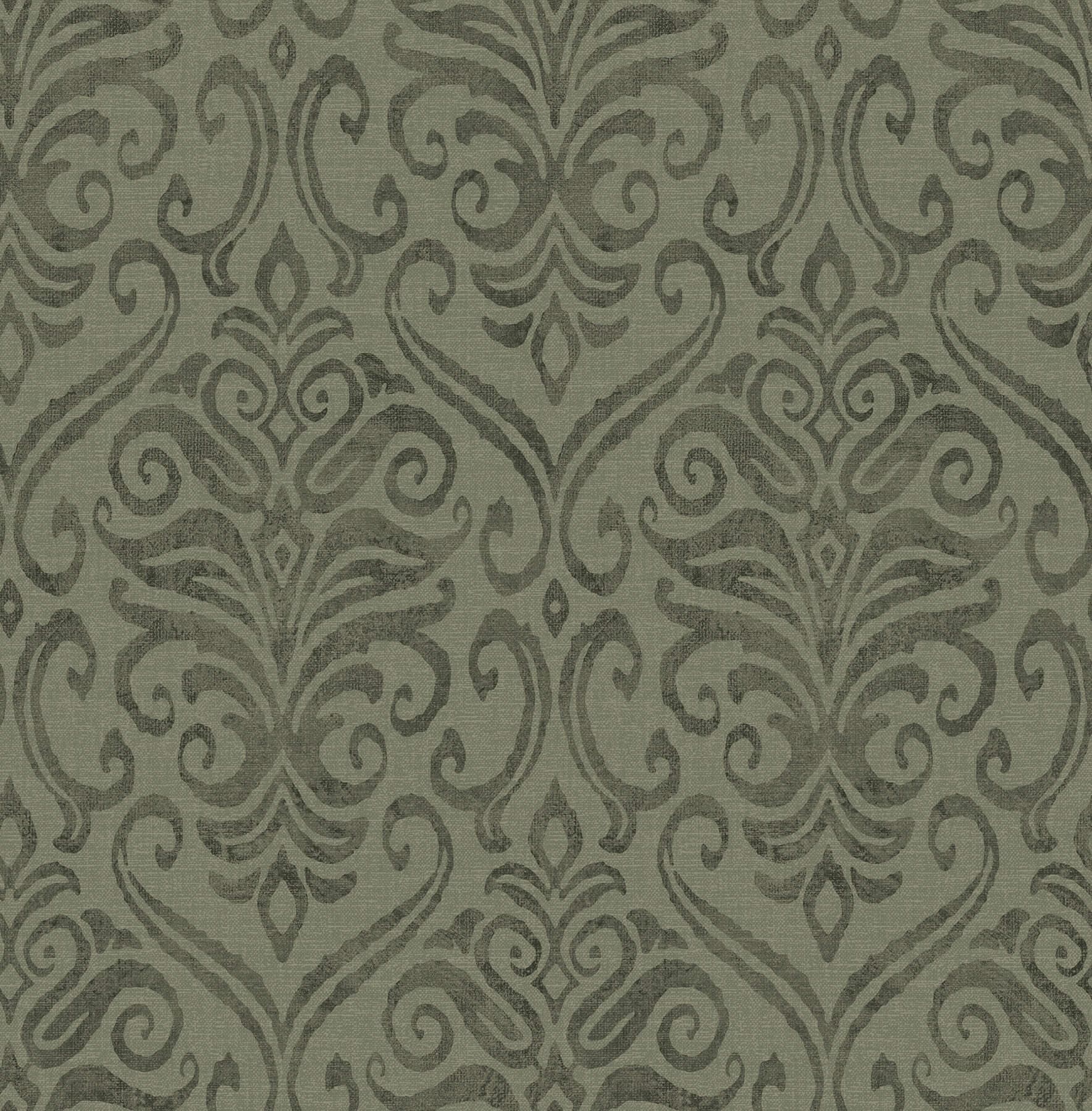Adavu Dark Green Damask Wallpaper
