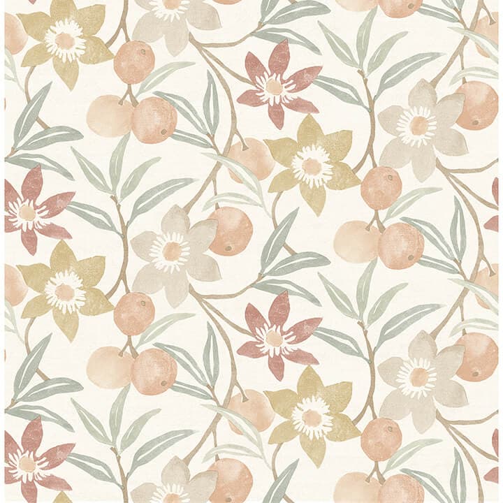Passiflora Peach Fruit and Floral Wallpaper