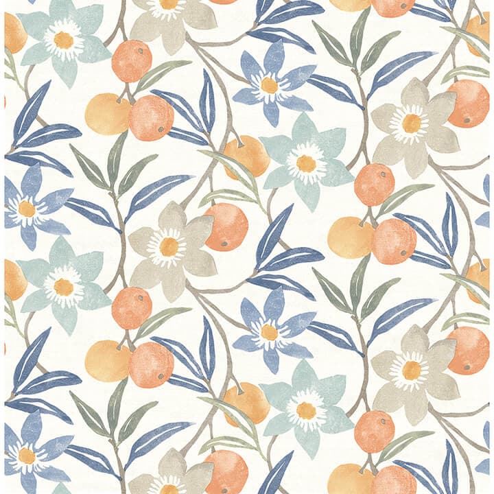 Passiflora Blue Fruit and Floral Wallpaper