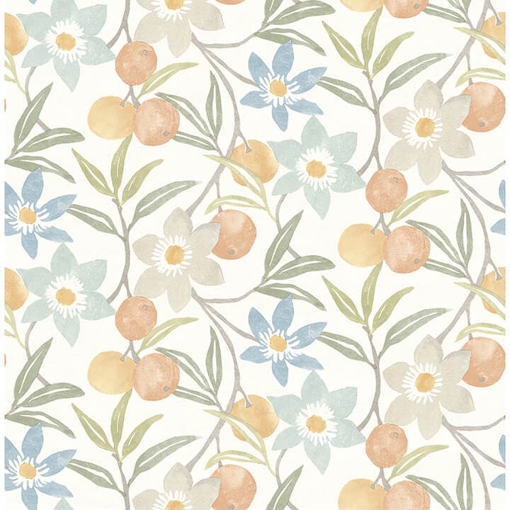 Passiflora Apricot Fruit and Floral Wallpaper