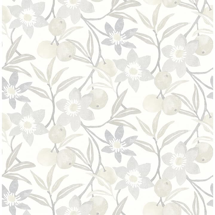 Passiflora Grey Fruit and Floral Wallpaper