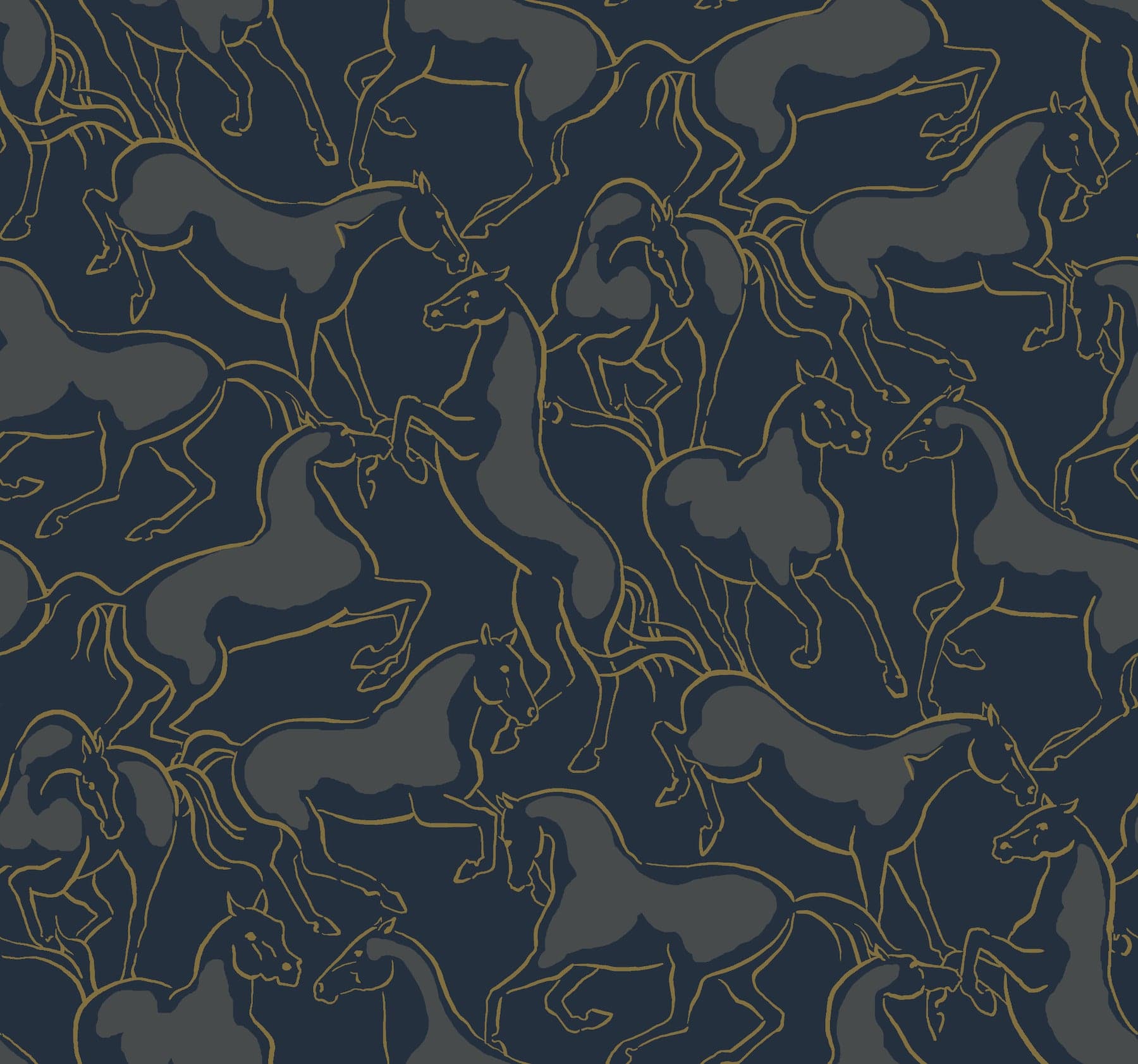 Ronald Redding Dressage Stallions Navy Wallpaper