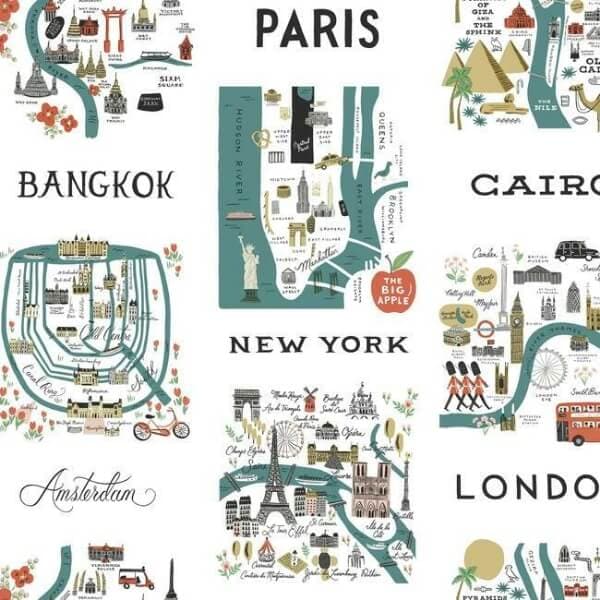 City Maps Premium Peel + Stick Wallpaper- Blue & Red